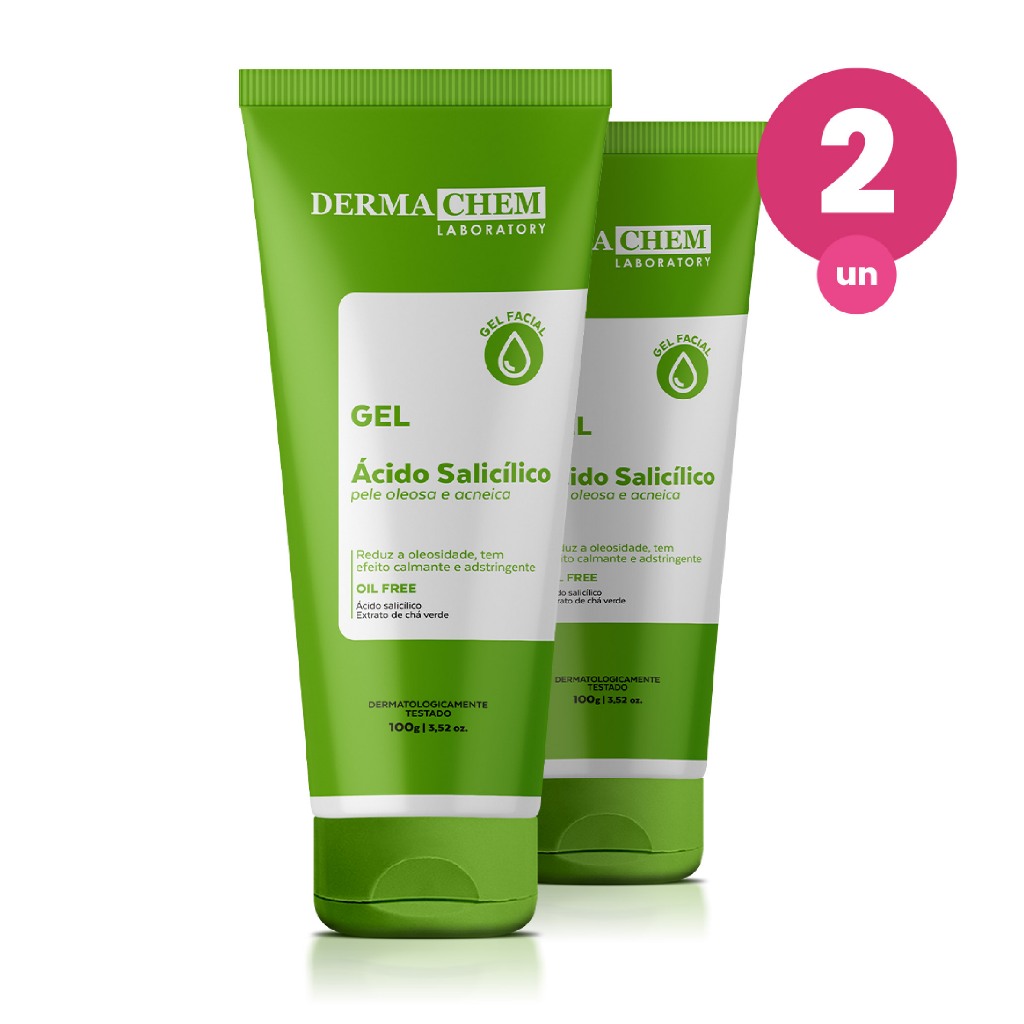 Kit 2 Gel Facial Antioleosidade Ácido Salicílico 100g Dermachem