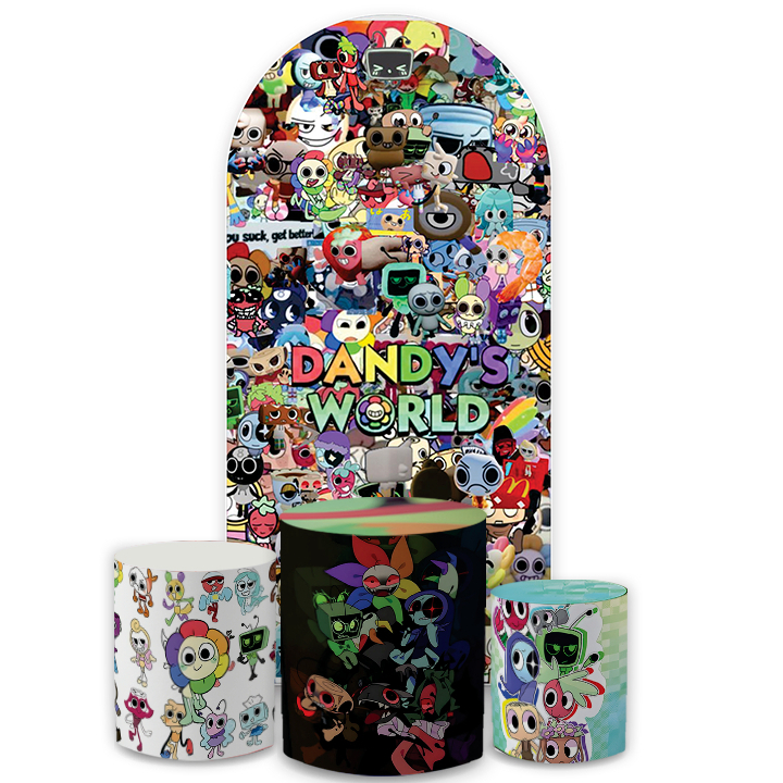 Capa Painel Redondo1.50 x1.50 + Trio Cilindros Tema Dandy' Word R0bl0x Festa Infantil Sublimado Bibi