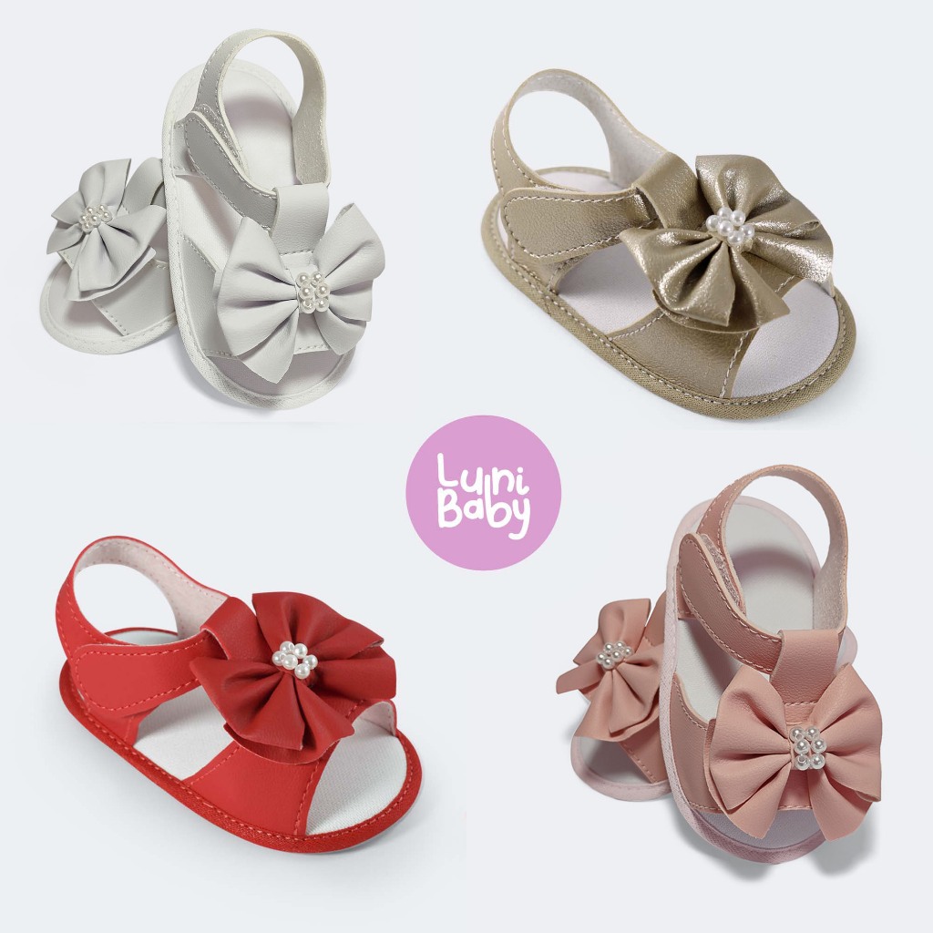SANDÁLIA PARA BEBÊS RECÉM NASCIDO INFANTIL MENINA LUNI BABY - LAÇO COM PÉROLAS em Oferta na Shopee