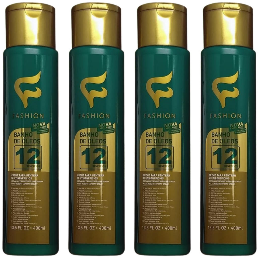 Creme Para Pentear Banho de Óleos 12 Benefícios 400ml - Fashion Cosméticos em Oferta na Shopee