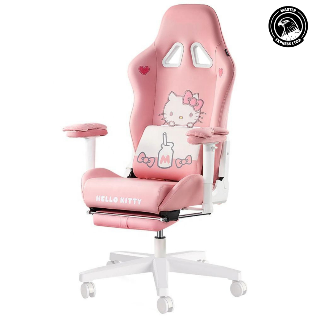 Cadeira gamer Hello Kitty Rosa com descanso para pés e almofada