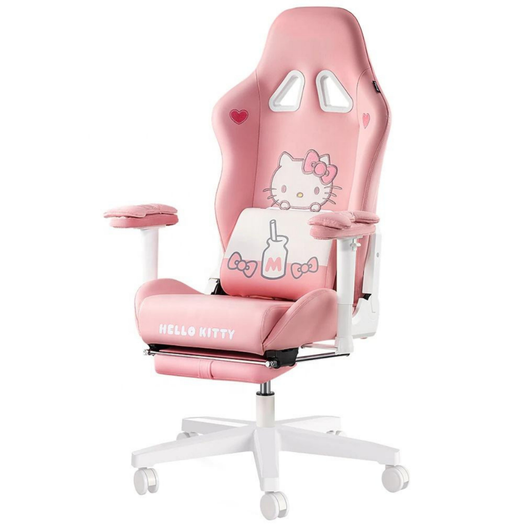Cadeira gamer Hello Kitty Rosa com descanso para pés e almofada em Oferta na Shopee