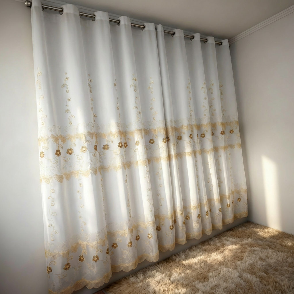 Cortina Bordada Com Forro em Voil para sala 3,00 de largura × 2,80 de altura