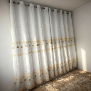 Cortina Bordada Com Forro em Voil para sala 3,00 de largura × 2,80 de altura em Oferta na Shopee