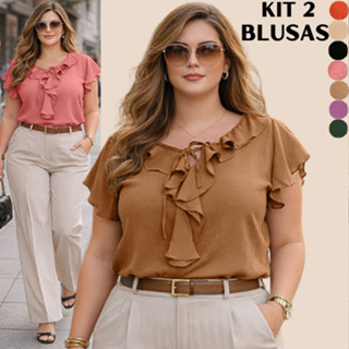KIT 2 BLUSAS FEMININA ESTILOSA SOCIAL BLUSA FEMININAS CONFORTÁVEL LINDA DISCRETA ELEGANTE MODERNA BARATO PROMOÇÃO BASICA em Oferta na Shopee