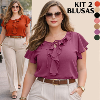 BLUSA FEMININA KIT 2 BLUSAS ELEGANTE ESTILOSA FEMININAS DISCRETA SOLTINHA SOCIAL MODA EVANGELICA MODERNA FRESQUINHA VERÃ em Oferta na Shopee
