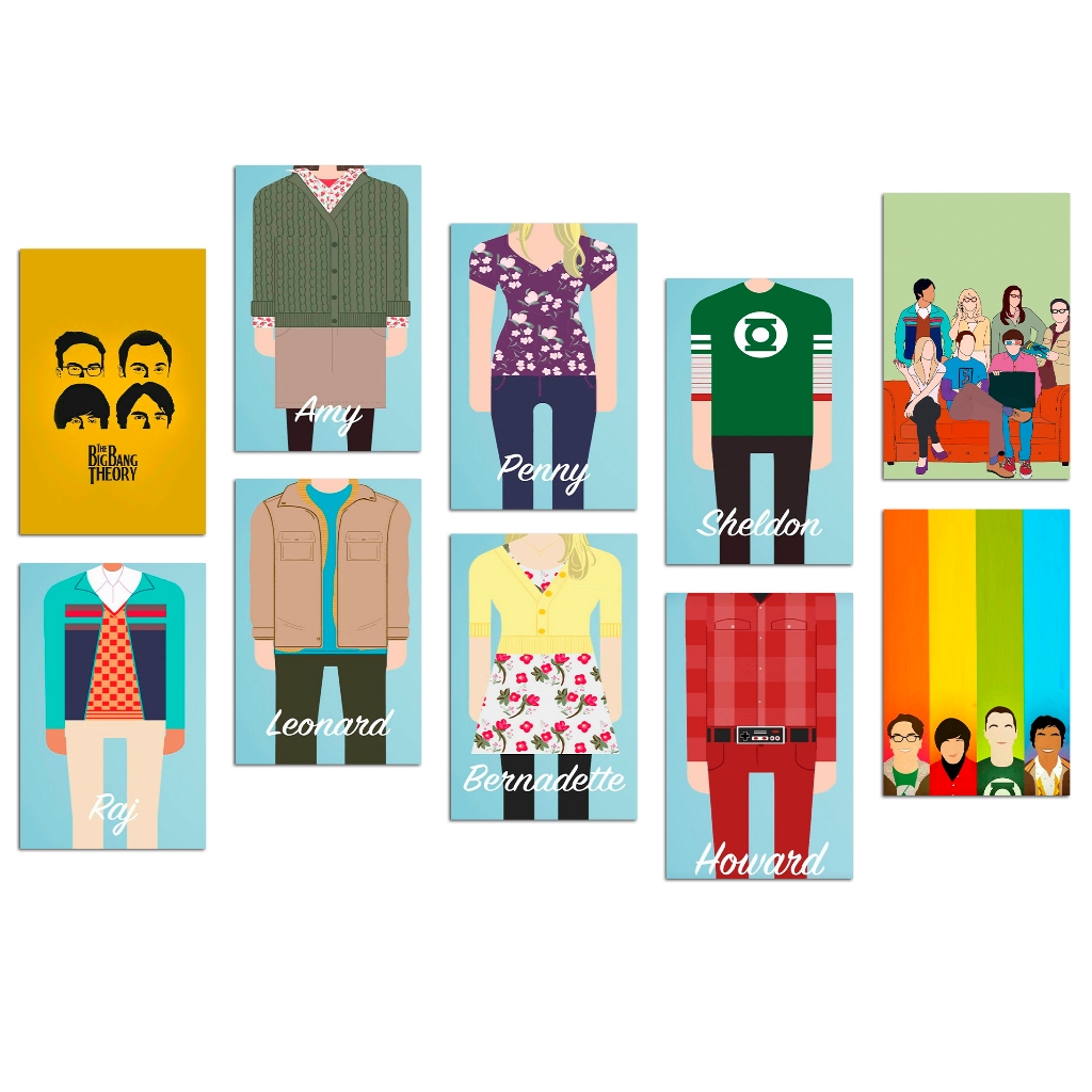 quadros decorativos colorido color decoração parede - estilo serie -filme -big - bang - kit 10 placas MDF 13x20cm