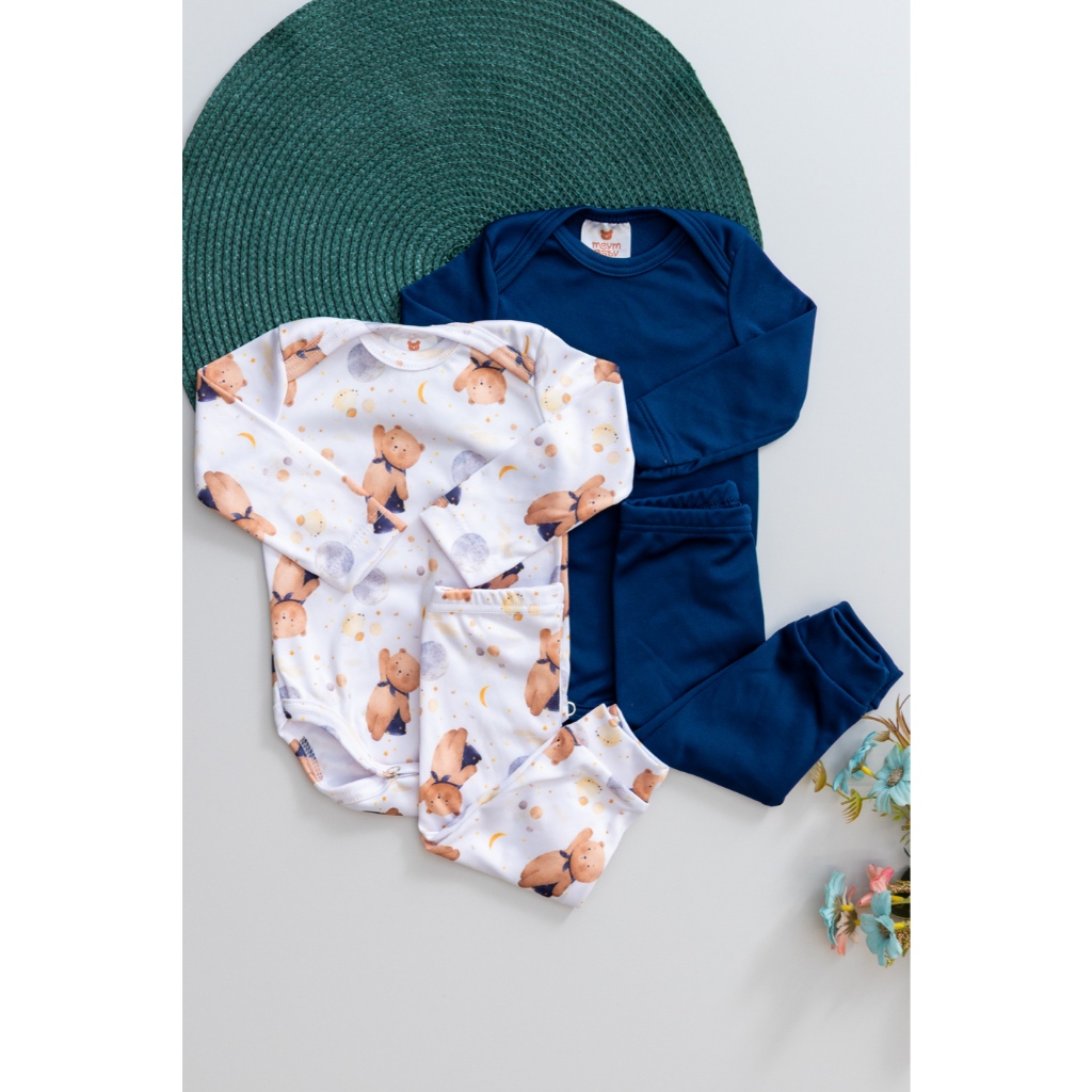Kit 2 Conjuntos Térmicos Masculino Bebê Pagão Longo Ursinho Marinho