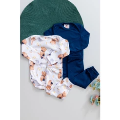 Kit 2 Conjuntos Térmicos Masculino Bebê Pagão Infantil Longo Azul Marinho e Estampado Ursinho Menino