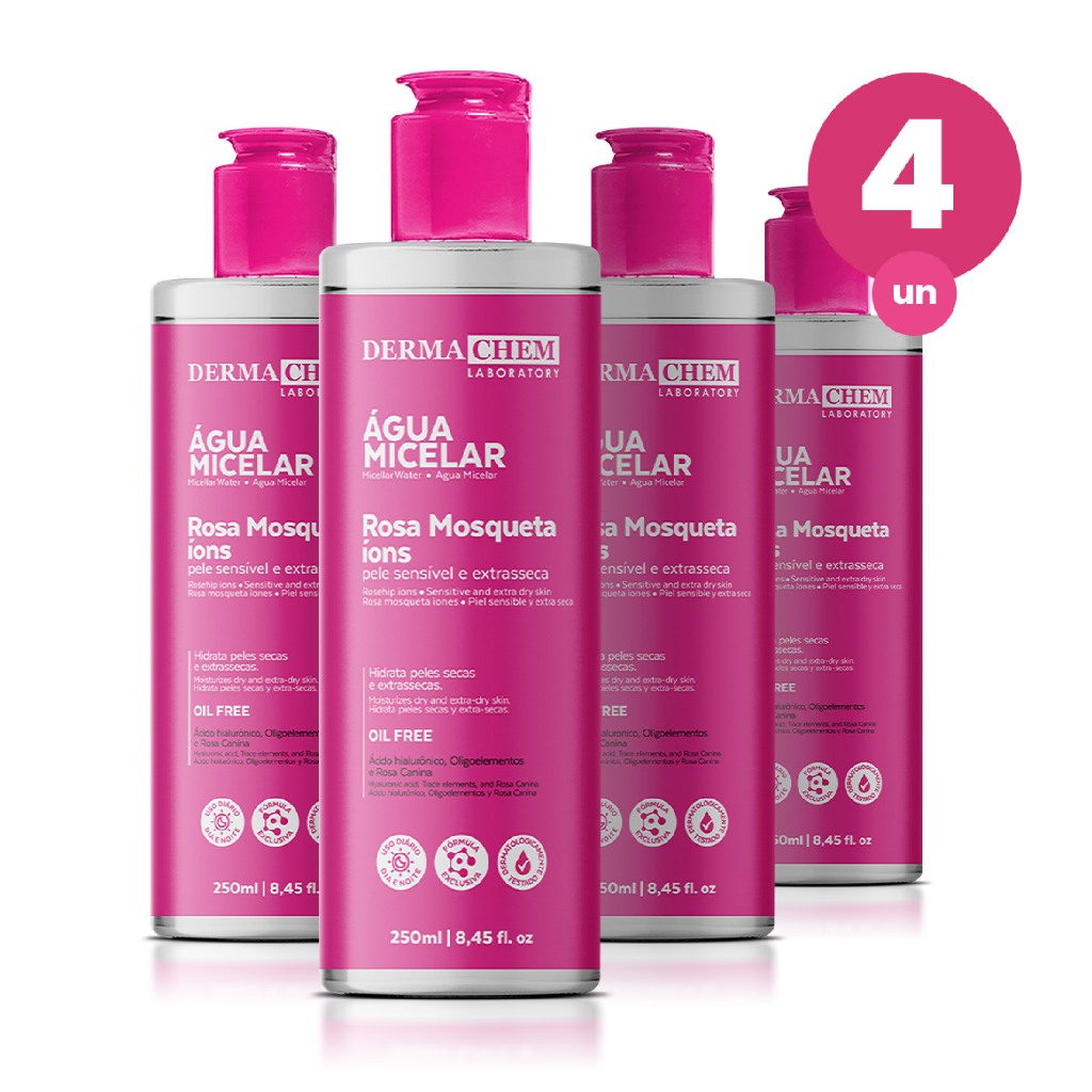Kit 4 Água Micelar Rosa Mosqueta 250ml Dermachem