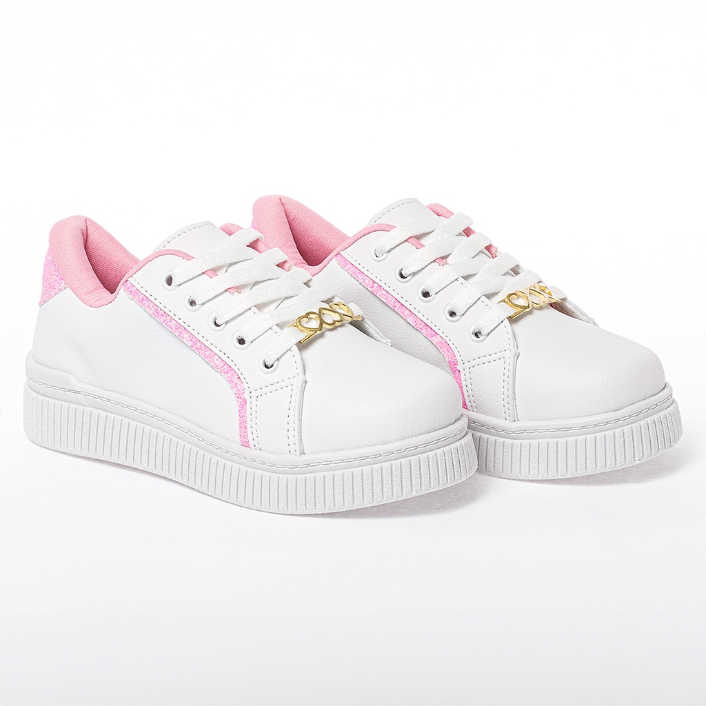 Tênis Infantil Rosa Branco Lindo Confortável Moda Escolar Volta Aulas Menina Promoção Envio Imediato — imagem 2 de 2