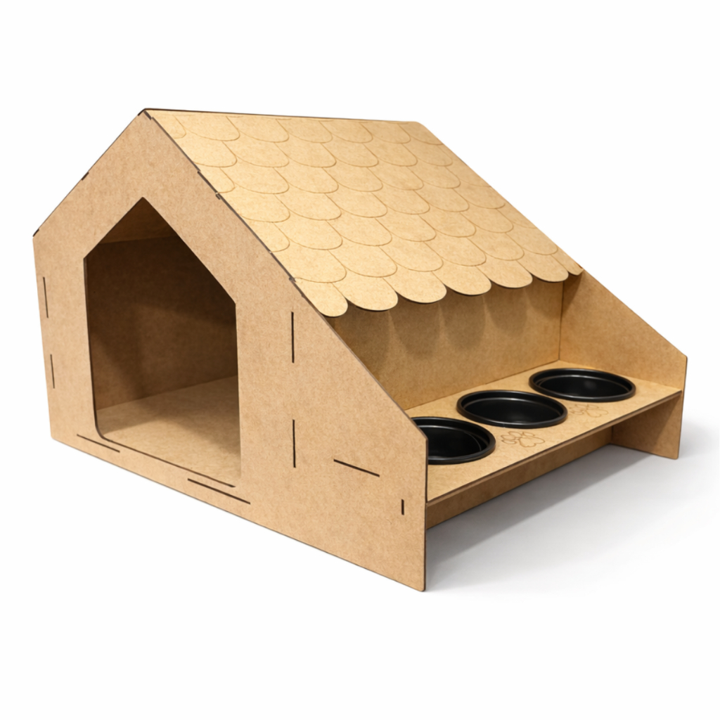 Casinha de Gato com Comedouro 3 Potes Casa de MDF 58x40cm em Oferta na Shopee