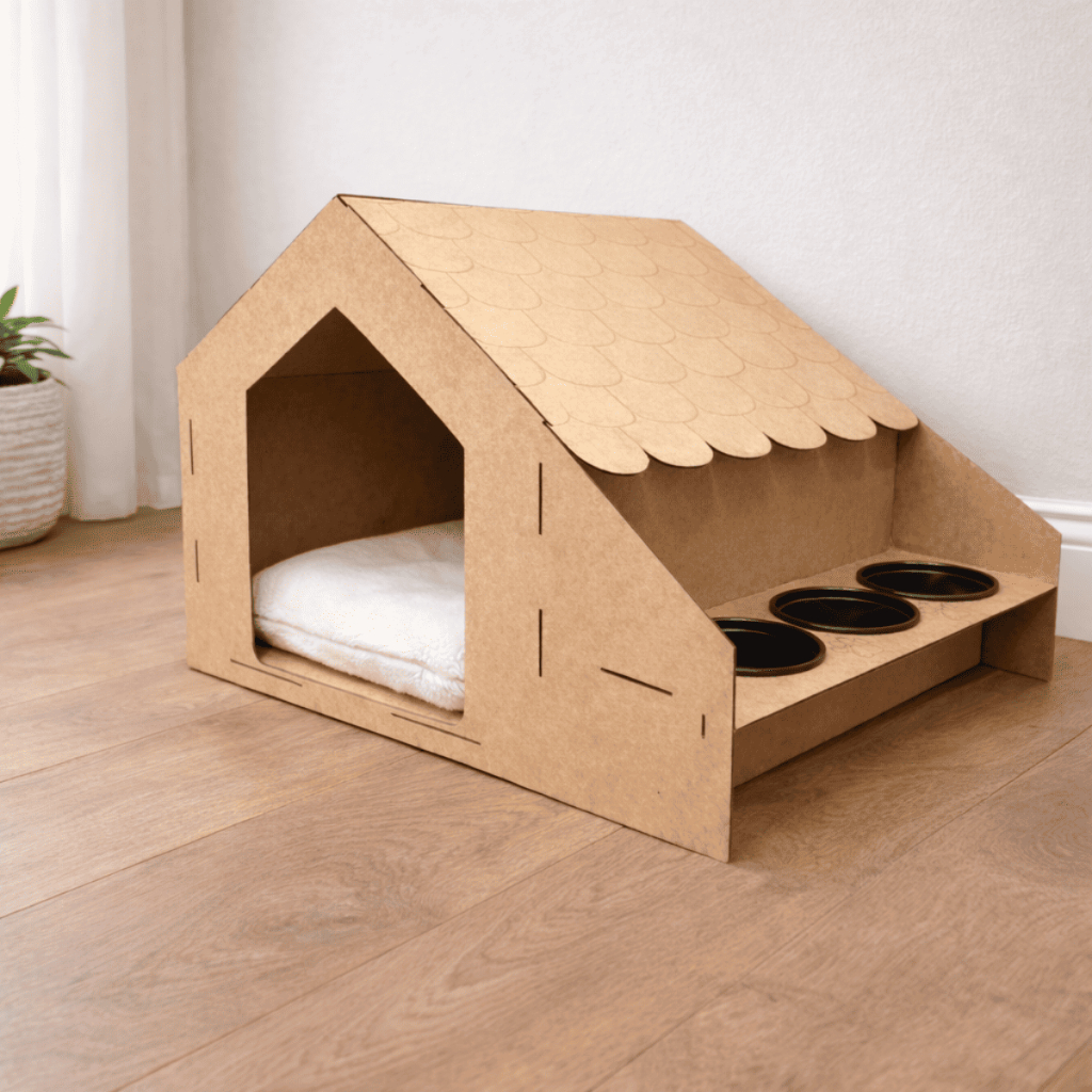 Casinha Gato MDF com Comedouro Bebedouro Toca Pet Conforto e Resistencia