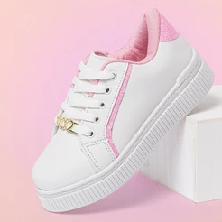 Tênis Infantil Rosa Branco Lindo Confortável Moda Escolar Volta Aulas Menina Promoção Envio Imediato