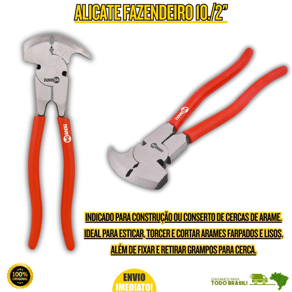 Alicate Fazendeiro Multifuncional Cercas e Arames 10,1/2'' Nove54 Oferta Premium Resistente