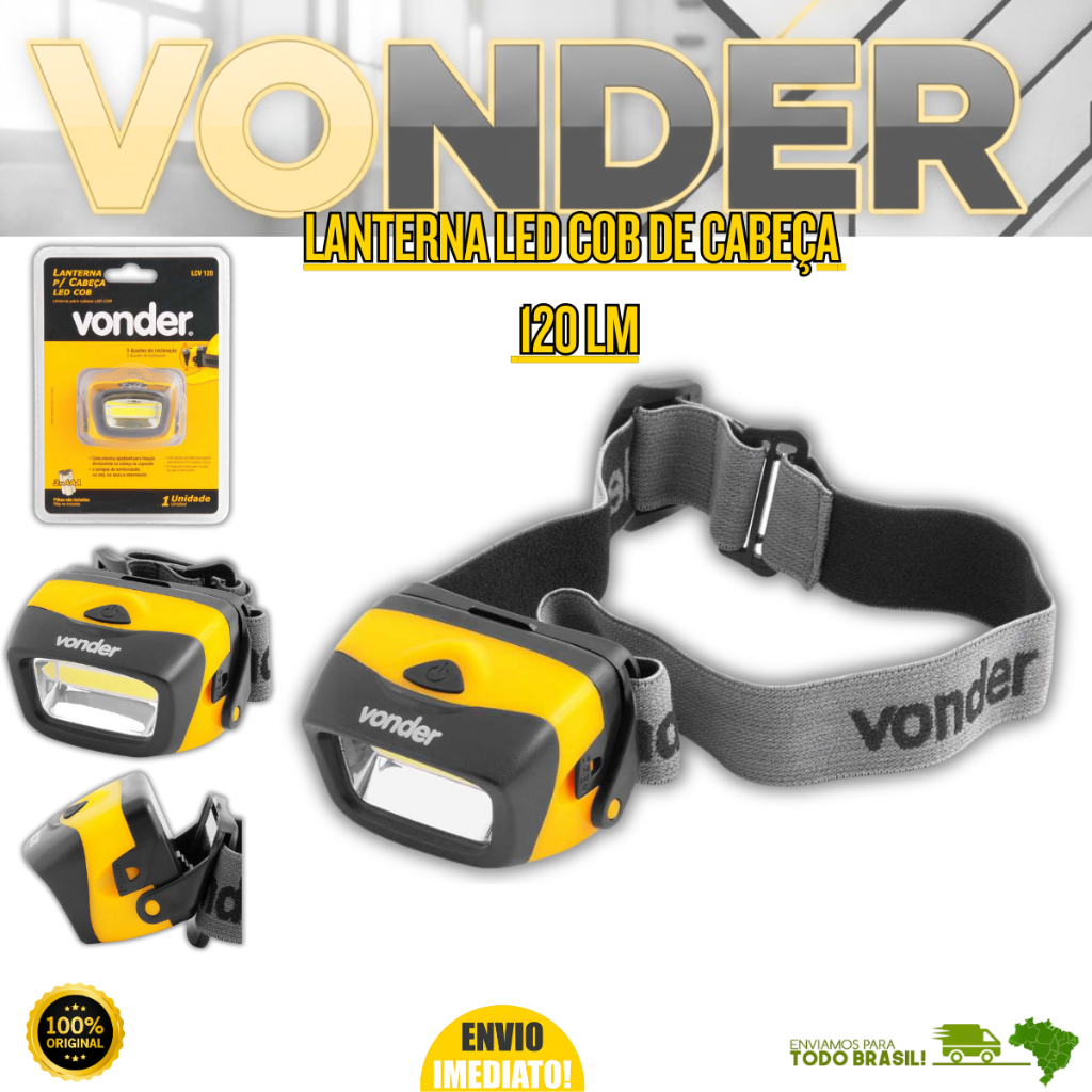 Lanterna De Cabeça Led Cob LCV120 A Pilha 120 Lúmens Vonder Oferta Resistente Premium