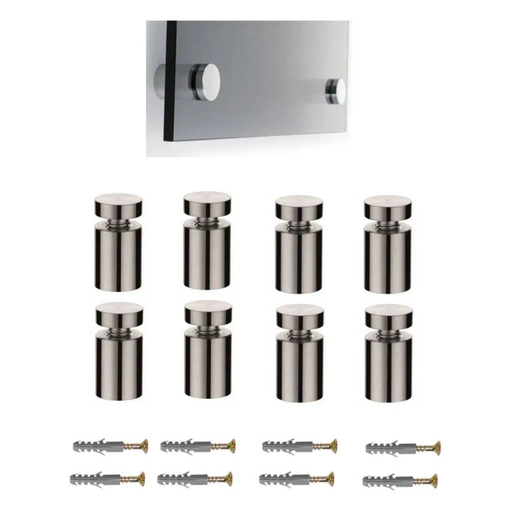 8 unidades Prolongador Suporte Para Vidro Placas Aço Inox 25x25mm