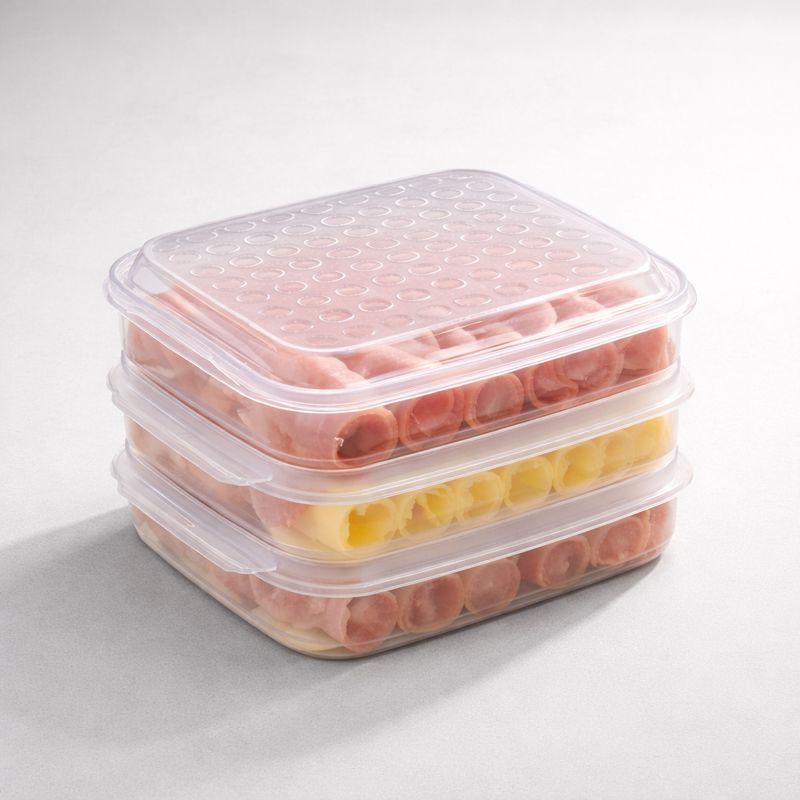 Porta Frios Triplo com Tampa de Plástico 3 Divisórias Transparente Herméticos de Cozinha Plasnorthon