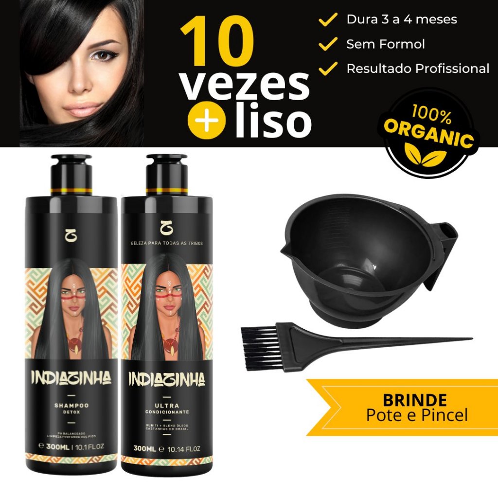 Progressiva Orgânica sem Formol Liso Extremo 300ml + Shampoo Detox 300ml -Indiazinha