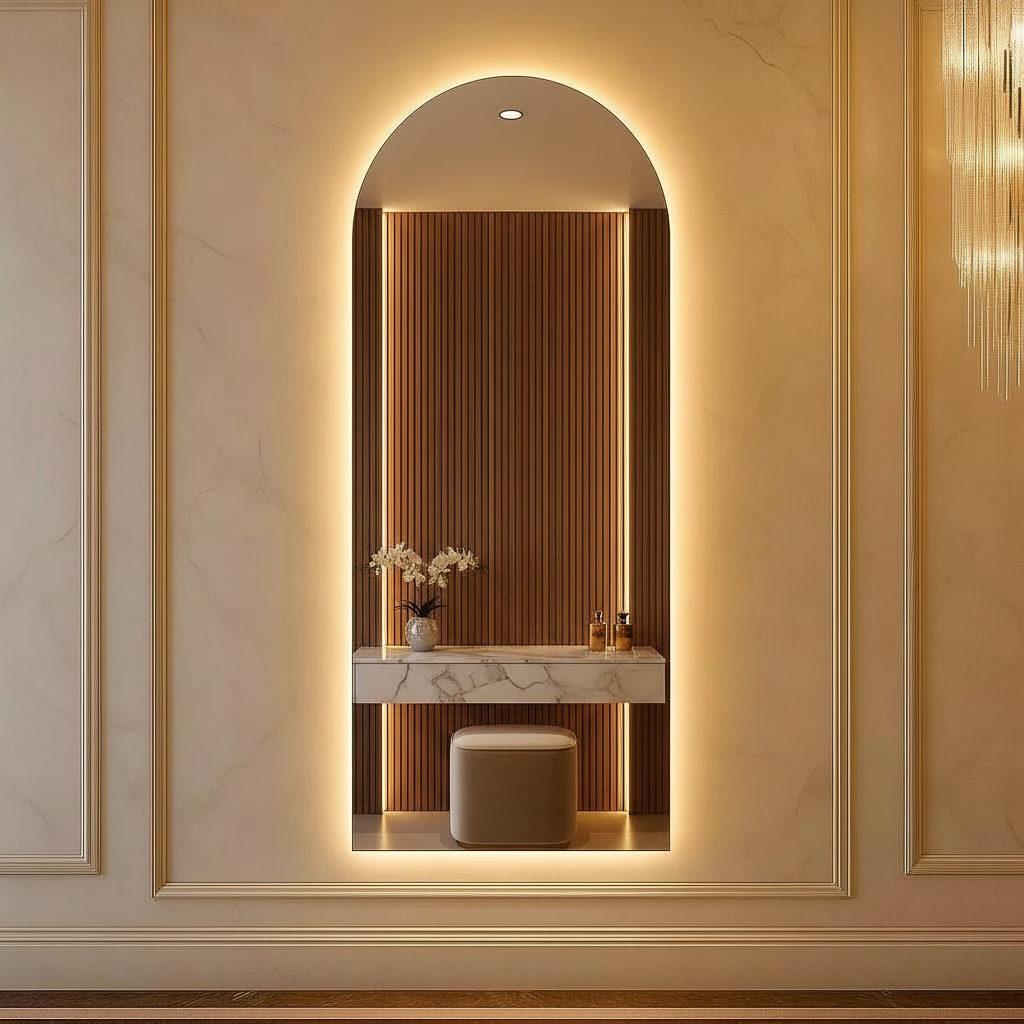 Espelho corpo inteiro Oval Madri Led 120cm x 50cm Led Branca e Amarela Flame Quarto Salão Loja