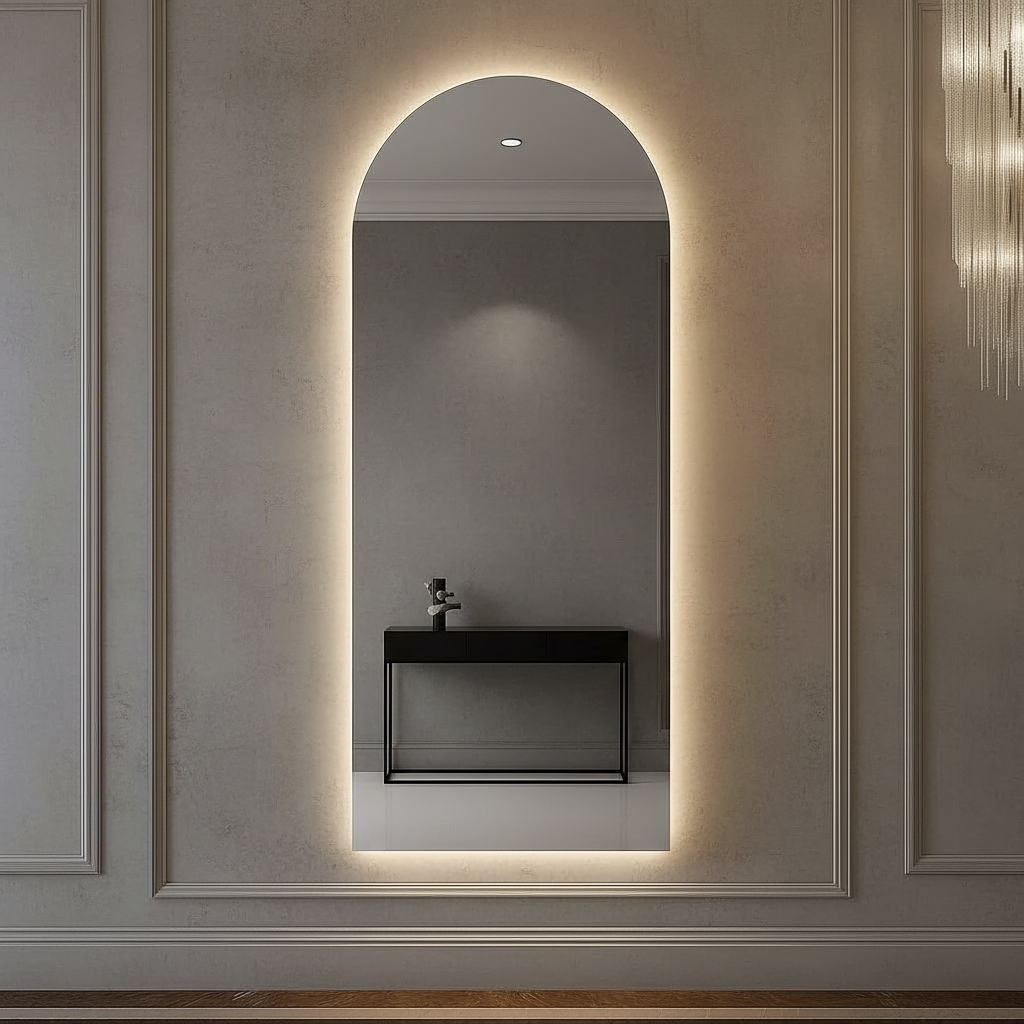 Espelho Corpo Inteiro Oval Madri com LED 120x50 Branca e Amarela Quarto · foto 2
