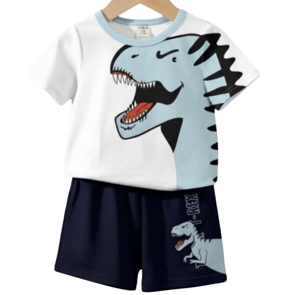 Conjunto Infantil Menino Bebê Verão Camiseta e Short Dinossauro Várias Estampas 6 Meses a 3 Anos