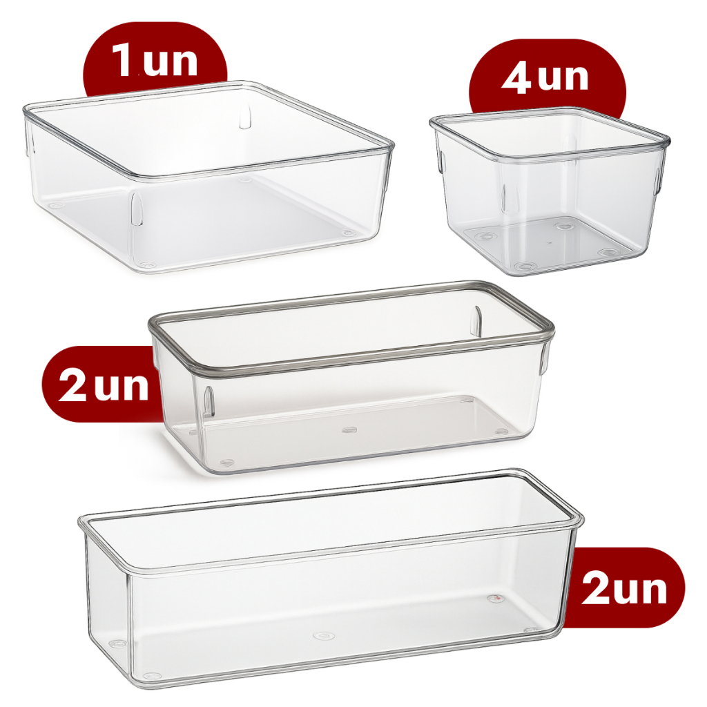 Kit 9 Organizador de Geladeira Acrílico Multiuso Organização Armário Escritório Empilháveis