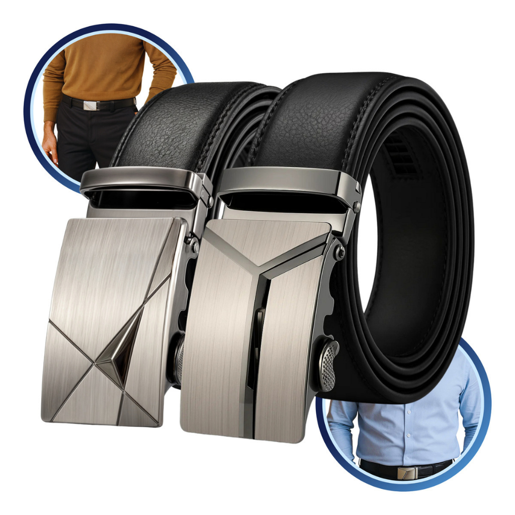 Kit 2 Cintos Sociais Preto Masculino De Luxo Em Couro Fivela Automática em Oferta na Shopee