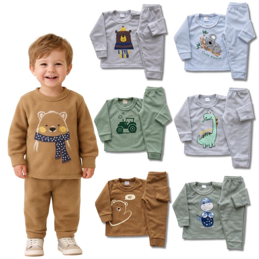 Kit 4 Peças Soft Infantil Menino Inverno Conjuntos Confortáveis Infantil Menino