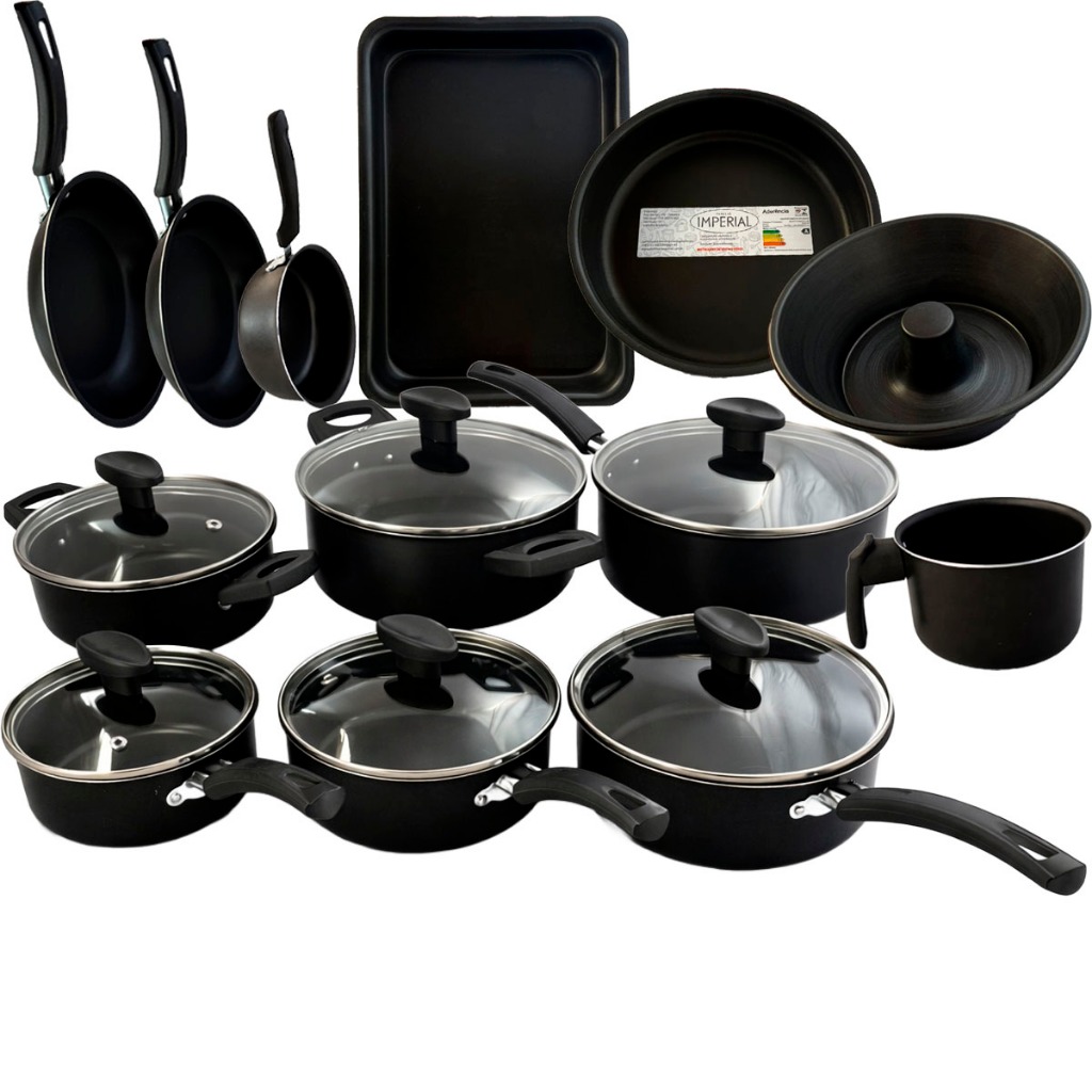 Imagem Jogo Panelas 13 Peças Antiaderente Conjunto Kit Frigideira Caçarola Fervedor Forma Bolo Pudim Cozinha Completa