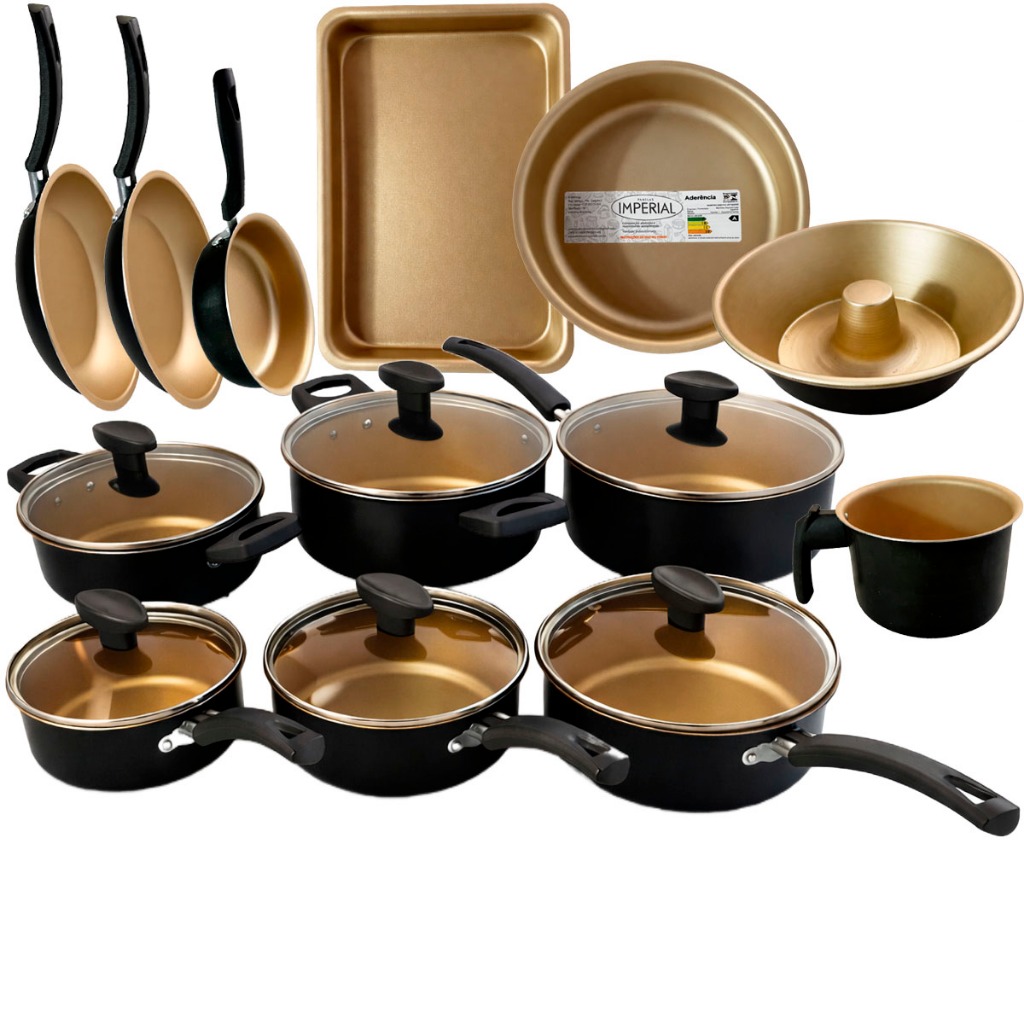 Imagem Jogo Panelas 13 Peças Antiaderente Kit Frigideira Caçarola Forma Bolo Cozinha Conjunto Completo