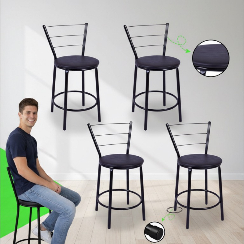 Banqueta Baixa Kit Com 4 Unidades Reforçada Banco Cozinha Bar Balcão Lanchonete Direto da Fabrica