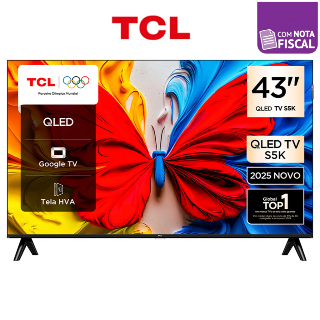 Smart TV TCL 43 Polegadas 43S5K QLED Full HD Google TV, Wi-Fi, Bluetooth + NF
