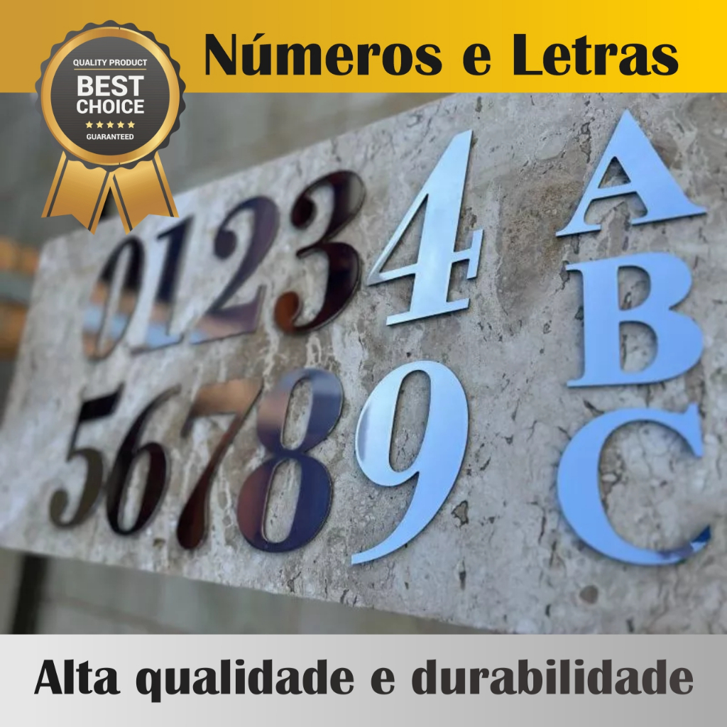 Números Residencial e Letras Casa Porta Imóvel Colante ACM Brilhante Espelho