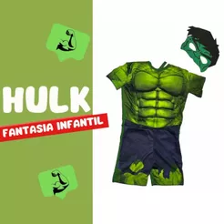 Fantasia Curta com Enchimento do Hulk + Mascara de EVA
