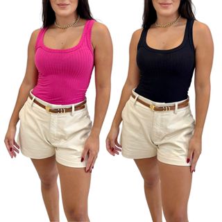 Kit 2 Regatas Femininas Básicas Caneladas Ribana Decotadas em Oferta na Shopee