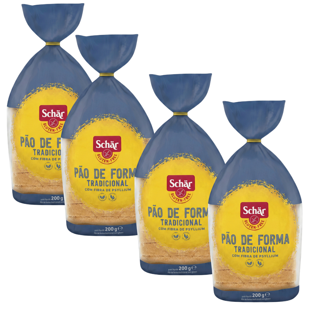 Kit 4x Pão de Forma Tradicional Sem Glúten Zero Lactose Schar 200g Cada