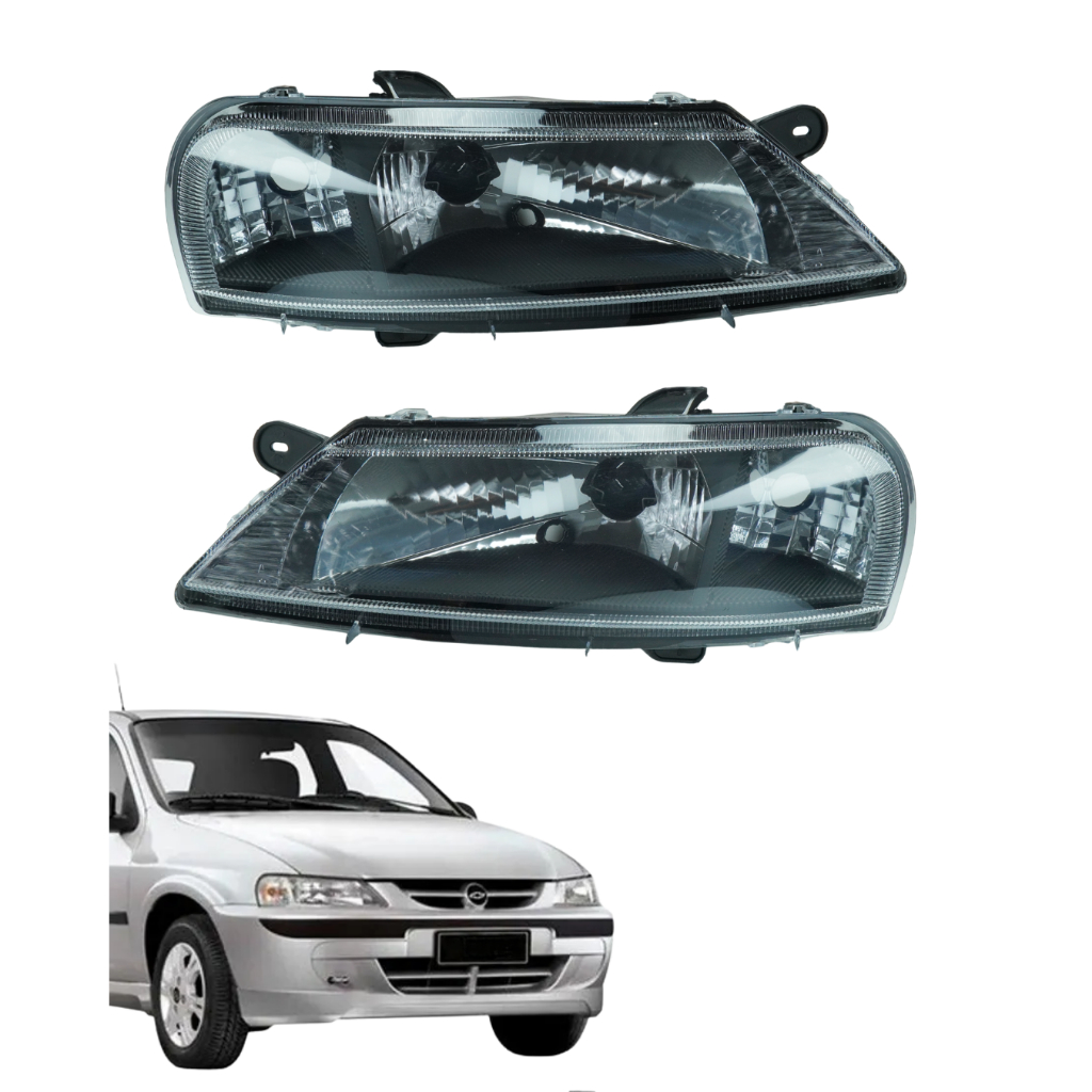 Par Farol Celta 2001 2002 2003 2004 2005 2006 GM Chevrolet Máscara Negra Principal Lente Acrílico