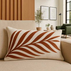 Capa Almofada Retangular Aplicação Folha Boucle Terracota 30x50 decoração casa sofá cama poltrona
