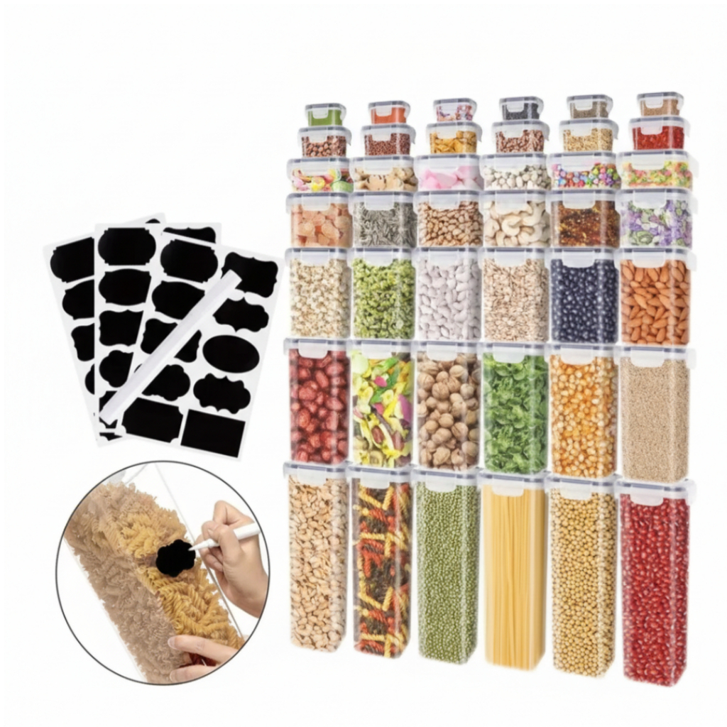 Kit 14 Potes Herméticos Empilháveis Quadrado De Plástico Resistente Para a Cozinha E Dispensa Alimentos em Oferta na Shopee