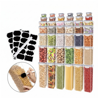 Kit 14 Potes Herméticos Empilháveis Quadrado De Plástico Resistente Para a Cozinha E Dispensa Alimentos em Oferta na Shopee