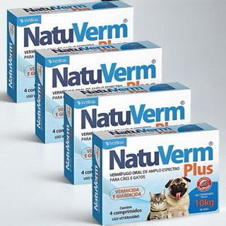 Kit Com 4 Caixas Natu Verm Plus 660mg Vermifugo Sabor Carne Para Cães ou Gatos Com 4 Comprimidos