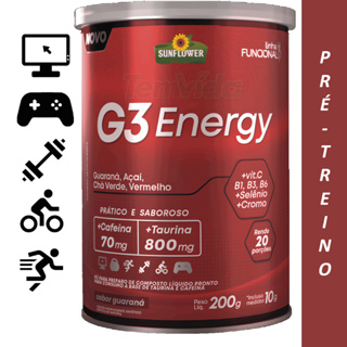 G3 Energy 200g Pré-Treino Açaí e Guaraná Chá Verde Taurina Cafeína Solúvel Sunflower em Oferta na Shopee