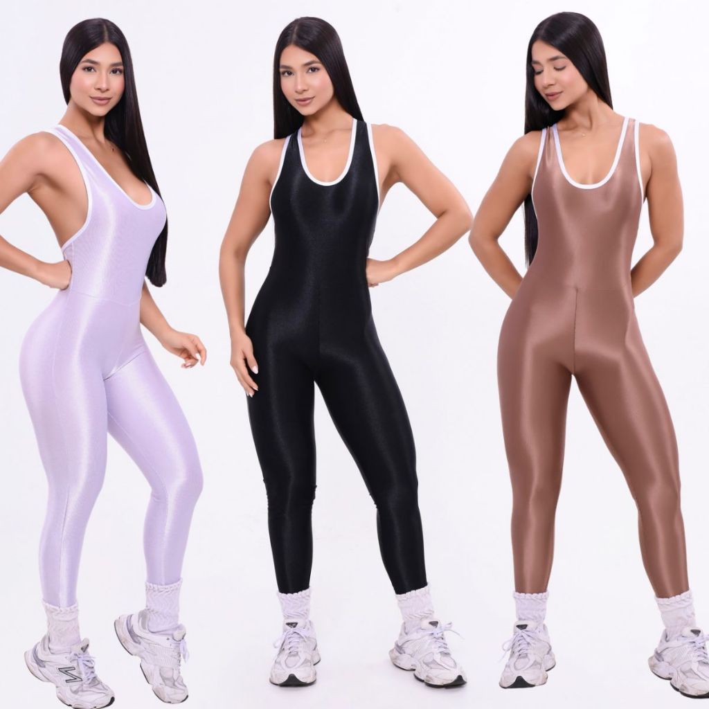 Kit 3 Macacões Fitness Poliamida Brilhoso Academia Crossfit Sustentavel em Oferta na Shopee