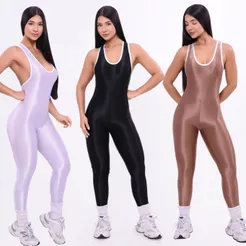 Kit 3 Macacões Fitness Poliamida Brilhoso Academia Crossfit Sustentavel