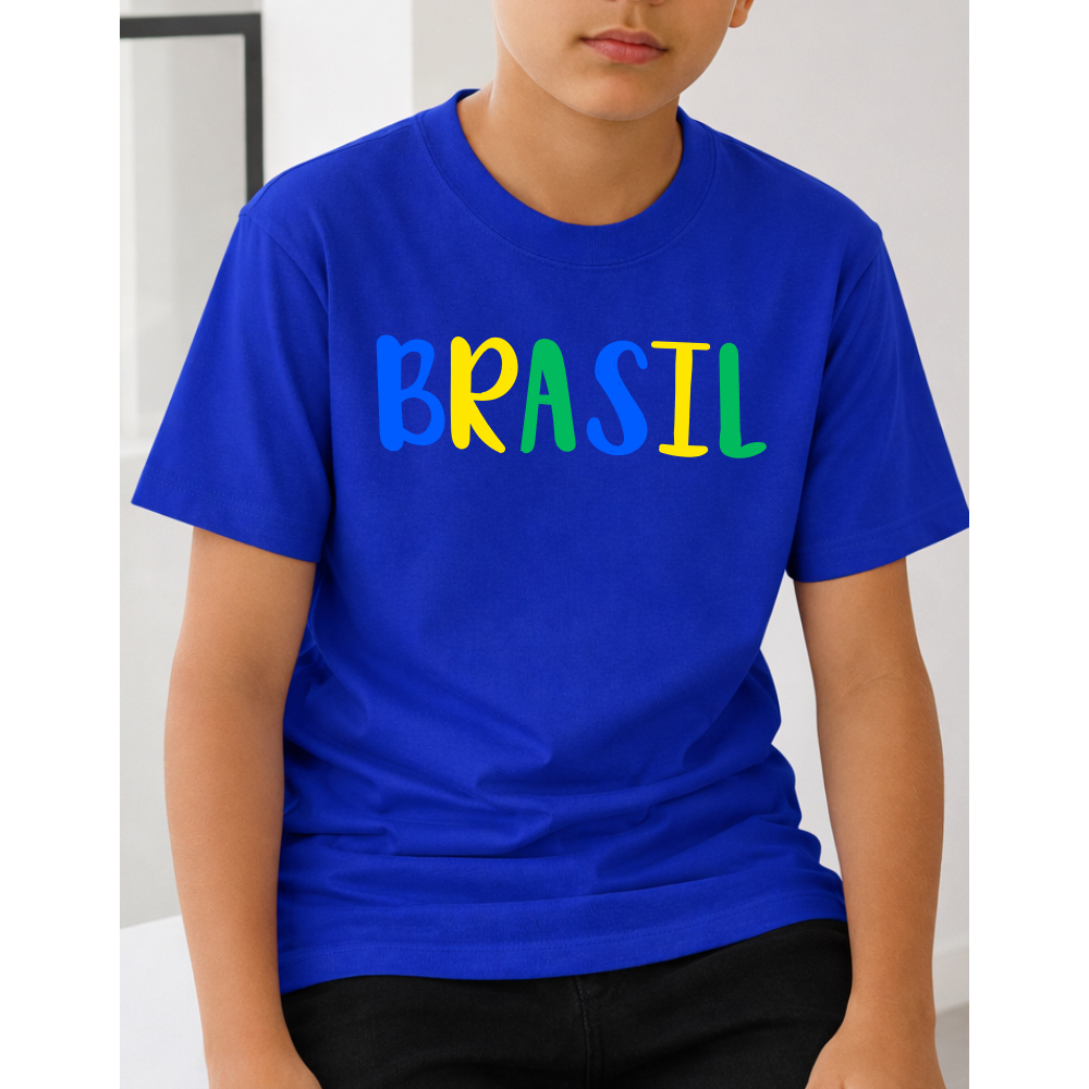 Camiseta Algodão Infantil Estampa Brasil Colorido 1009 Copa do Mundo Seleção Brasileira Torcedor Jogos