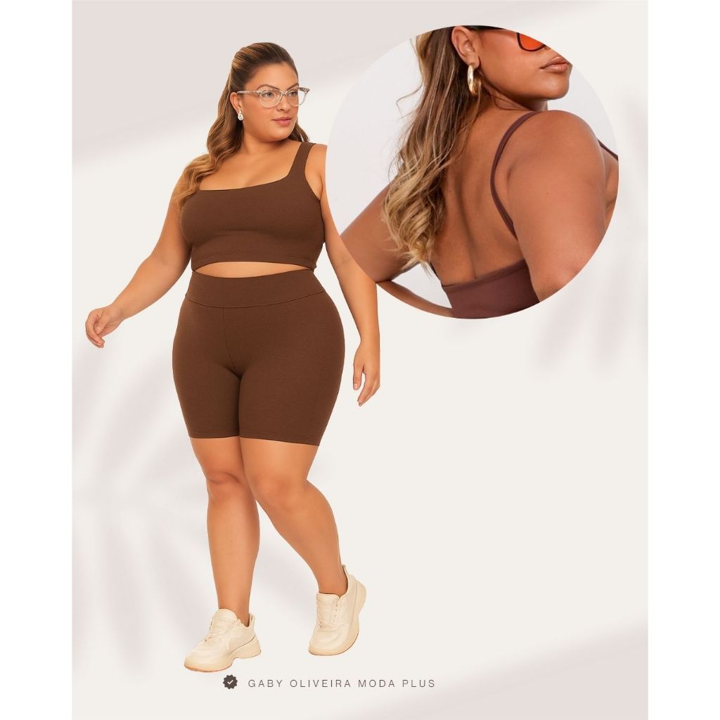 Bermuda  e Cropped Conjunto Fitness De Alta Compressão Plus Size Entrega Rapida
