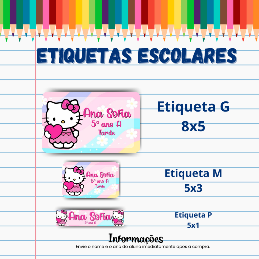 Kit 128 etiquetas adesivo escolar nome para material escolar
