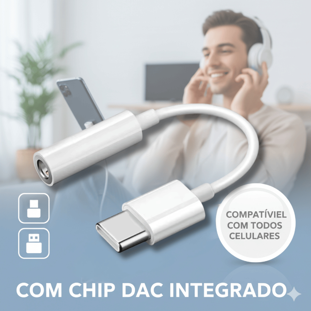 Cabo Adaptador Tipo-C-P2 Fone de Ouvido Universal Celular Smartphone Chip DAC Compatível Iphone15