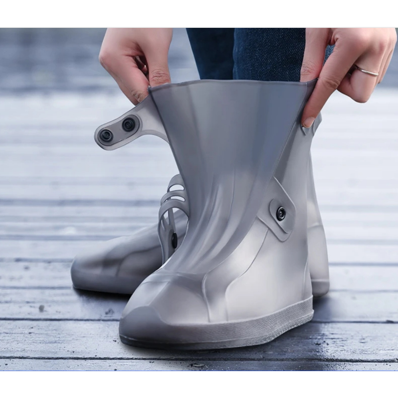 Capa De Chuva Em Silicone Reutilizável Para Sapato Antiderrapante Cano Alto Impermeável Unisex